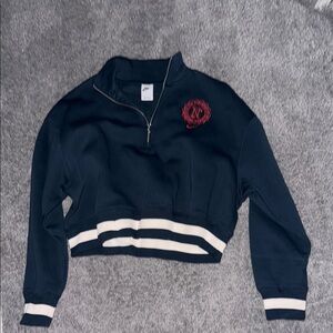 Navy Blue Quarter-Zip Sweatshirt with White Stripes